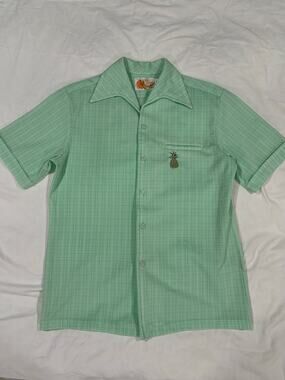 Vintage 70s Liberty House Green Pineapple Hawaiian Button Up Shirt Medium